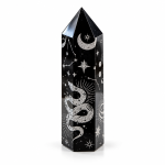 Obsidian Black Star Moon Engraved Symbols Wand (Silver) 60mm